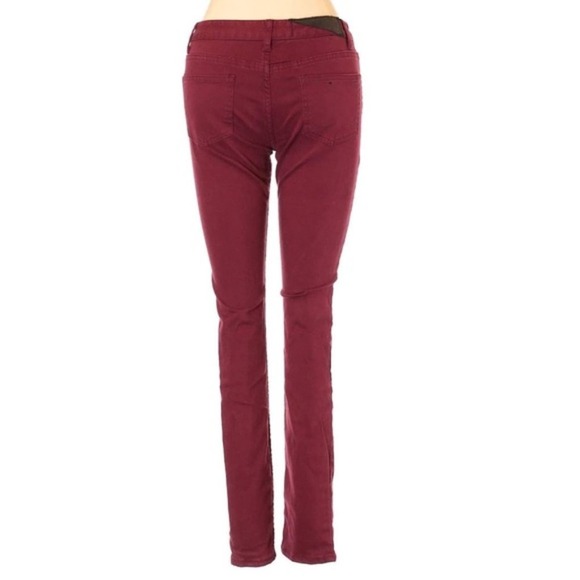 izzue midrise paneled red colored denim punk skinny jeans - Picture 2 of 8